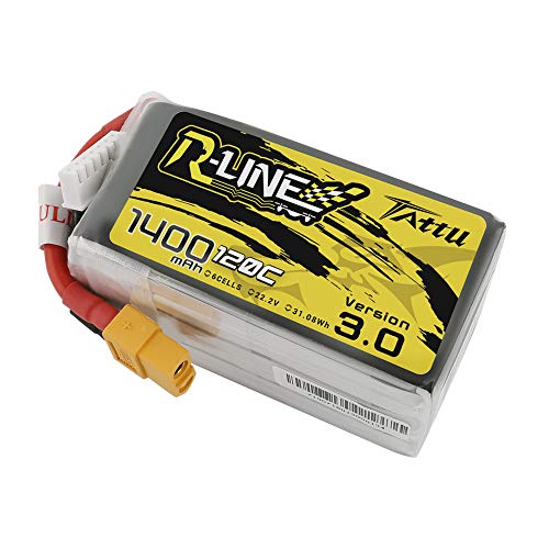 TATTU R-Line 1400mAh 22.2V 120C 6S Batería de lipo con Conector XT60 para Carreras Profesionales de FPV