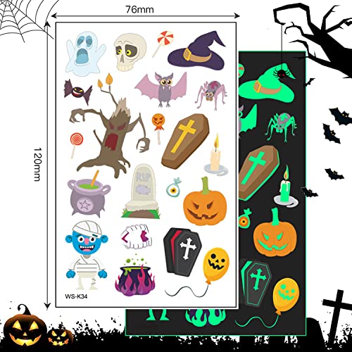 Tatuajes Temporales Niños Pegatinas Halloween,30 Hojas, 326 Piezas Tatuajes Luminosos de Dibujos Estilo Mixto - Tatoos Infantiles ,Calcamonias para Niños Tatuajes - Accesorios de Decoración Halloween