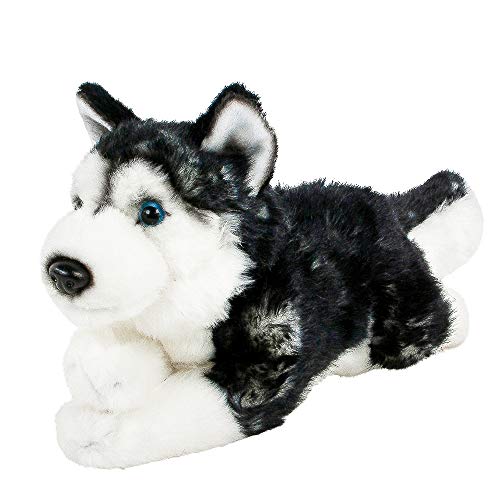 Teddys Rothenburg Peluche de husky siberiano tumbado, color negro y blanco, 30 cm