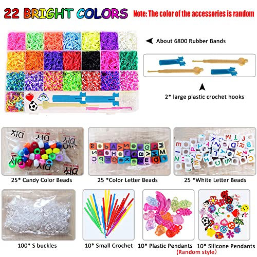 Telar Bandas de Caucho; Bst4u 6800 Bandas de Goma con 22 Colores, 208 Accesorios, Kit de Bandas Giratorias de Telar para Manualidades, Bricolaje con Bandas de Goma Arcoíris, Kit Fabricación Pulseras