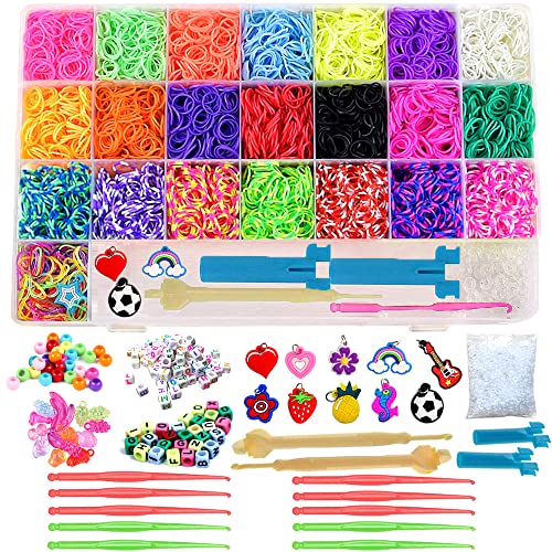 Telar Bandas de Caucho; Bst4u 6800 Bandas de Goma con 22 Colores, 208 Accesorios, Kit de Bandas Giratorias de Telar para Manualidades, Bricolaje con Bandas de Goma Arcoíris, Kit Fabricación Pulseras