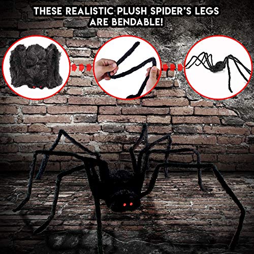 THE TWIDDLERS 50 Pulgadas Araña Gigante de Halloween - Decoracion de Halloween Terror para Exterior Fiesta | (127cm) con Ojos Iluminados y Sonido