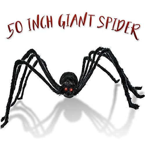 THE TWIDDLERS 50 Pulgadas Araña Gigante de Halloween - Decoracion de Halloween Terror para Exterior Fiesta | (127cm) con Ojos Iluminados y Sonido