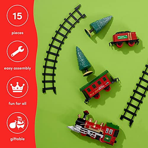 THE TWIDDLERS Juego De Tren De Navidad De 15 Piezas, Tren De Juguete Festivo A Pilas con Vías Y Divertidos Accesorios