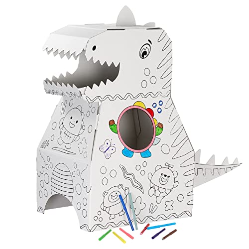 THE TWIDDLERS Modelo de Dinosaurio de Cartón en 3D, Gigantesco Rompecabezas para Colorear y Disfraz de Manualidades de Papel Todo en Uno, Viene con Bolígrafos para Colorear