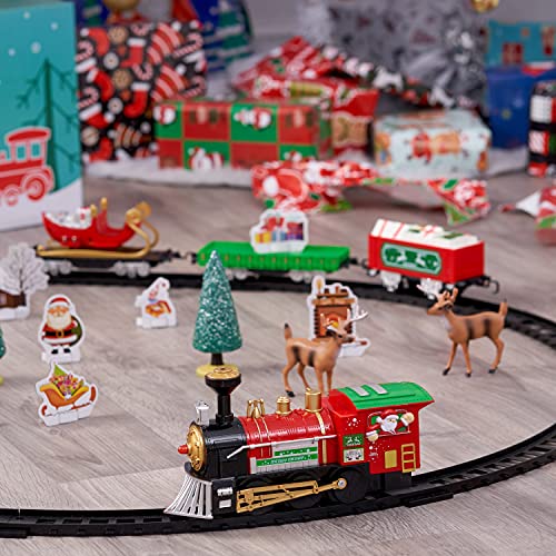 THE TWIDDLERS -Tren de Navidad Eléctrico de 30 Piezas, Tren De Juguete Festivo A Pilas con Vías Y Divertidos Accesorios