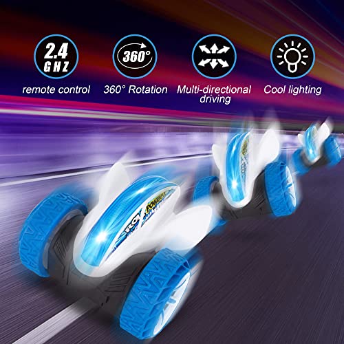 ThinkMax Coche de Carreras Teledirigido para niños, 2,4 GHz, giro de 360 ° e Inclinación, Juguete de coche con 2 Pilas-Azul