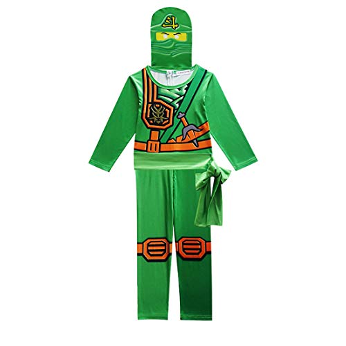 Thombase Disfraz de guerrero ninja para niños y niñas cosplay y disfraces de fiesta con arma, verde, 120 cm