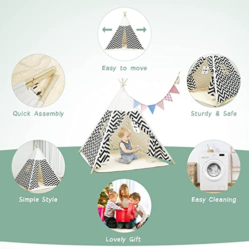 Tienda de campaña para niños con Alfombra para niños y niñas, casa de Juegos para Interiores y Exteriores, diseño de Rayas Blancas, decoración de Sala de Juegos Tipi Tepee (Blanco)