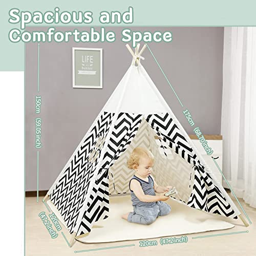 Tienda de campaña para niños con Alfombra para niños y niñas, casa de Juegos para Interiores y Exteriores, diseño de Rayas Blancas, decoración de Sala de Juegos Tipi Tepee (Blanco)