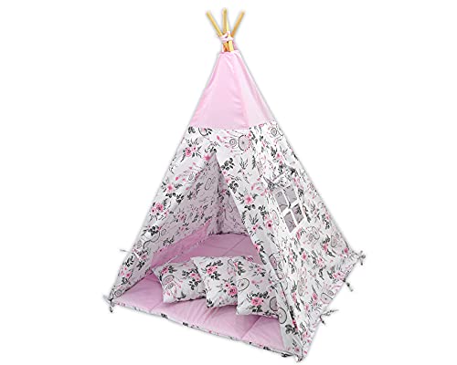 Tipi - Tienda de campaña para niños, diseño de atrapasueños con ventana, color rosa