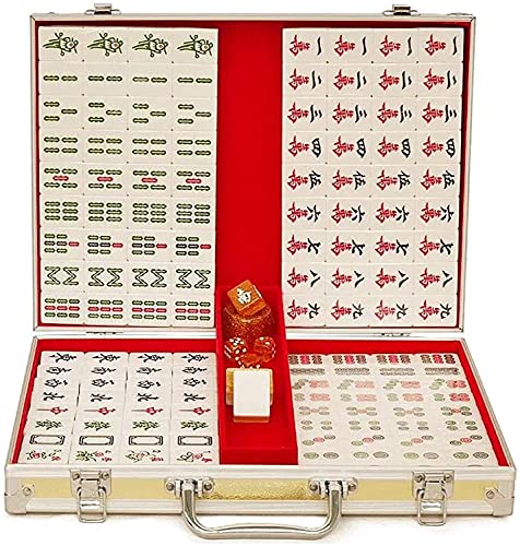 Tiyabdu Juegos de Azulejos más nuevos Mahjong Set 40.230.2cm Metal Mahjong Caja de Metal Partido de Textura Liso Mahjong 43.22.4cm ARC Chamfler Four Mahjong (Color: Photo Color, Tamaño: 40.2 * 30.2 *