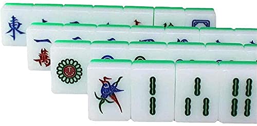 Tiyabdu Juegos de azulejos más nuevos Mahjong Set Metal Embalaje Caja de embalaje Mahjong Set de tamaño completo Resistencia al impacto MAHJONG Conjunto de azulejos grandes Fuente lisa Mahjong (Color: