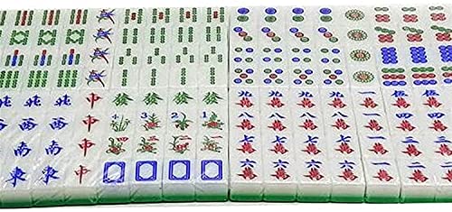 Tiyabdu Juegos de azulejos más nuevos Mahjong Set Metal Embalaje Caja de embalaje Mahjong Set de tamaño completo Resistencia al impacto MAHJONG Conjunto de azulejos grandes Fuente lisa Mahjong (Color: