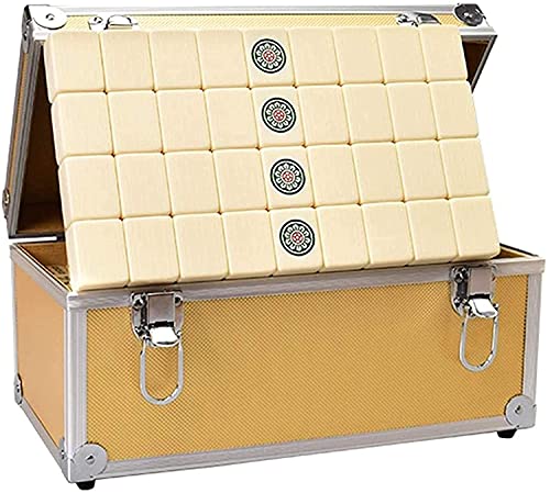 Tiyabdu Juegos de Azulejos más nuevos Mahjong Setyellow Caja de Aluminio Diseño Arco Pulido Mahjong Confortable Sienta Mahjong Manual de enseñanza Fácil de Llevar Mahjong (Color: B, Tamaño: 34 * 16 *