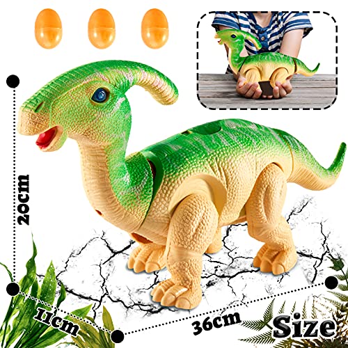 TOEY PLAY Parasaurolophus Dinosaurios Juguete para Niños, Figura Dinosaurio con Luz y Sonido, Poner Dinosaurio Huevos, Proyección, Caminando, Regalo Juguetes para Niñas 3 Años