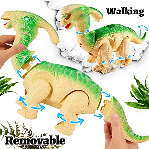 TOEY PLAY Parasaurolophus Dinosaurios Juguete para Niños, Figura Dinosaurio con Luz y Sonido, Poner Dinosaurio Huevos, Proyección, Caminando, Regalo Juguetes para Niñas 3 Años