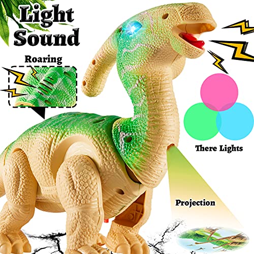 TOEY PLAY Parasaurolophus Dinosaurios Juguete para Niños, Figura Dinosaurio con Luz y Sonido, Poner Dinosaurio Huevos, Proyección, Caminando, Regalo Juguetes para Niñas 3 Años