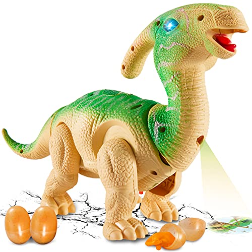 TOEY PLAY Parasaurolophus Dinosaurios Juguete para Niños, Figura Dinosaurio con Luz y Sonido, Poner Dinosaurio Huevos, Proyección, Caminando, Regalo Juguetes para Niñas 3 Años