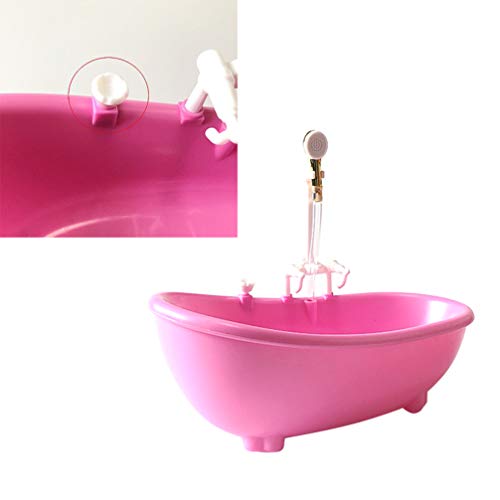 Tomaibaby Bañera Eléctrica para Muñecas Casa de Muñecas Baño Bañera con Ducha Se Adapta a La Mayoría de Muñecas Juego de Baño Rosa