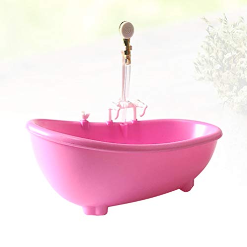 Tomaibaby Bañera Eléctrica para Muñecas Casa de Muñecas Baño Bañera con Ducha Se Adapta a La Mayoría de Muñecas Juego de Baño Rosa