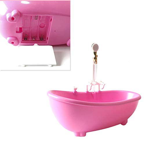 Tomaibaby Bañera Eléctrica para Muñecas Casa de Muñecas Baño Bañera con Ducha Se Adapta a La Mayoría de Muñecas Juego de Baño Rosa