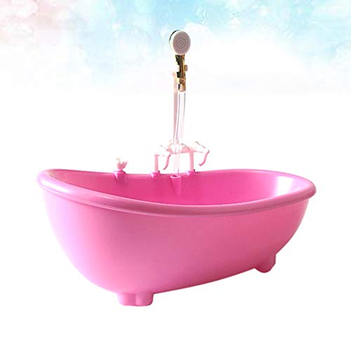 Tomaibaby Bañera Eléctrica para Muñecas Casa de Muñecas Baño Bañera con Ducha Se Adapta a La Mayoría de Muñecas Juego de Baño Rosa