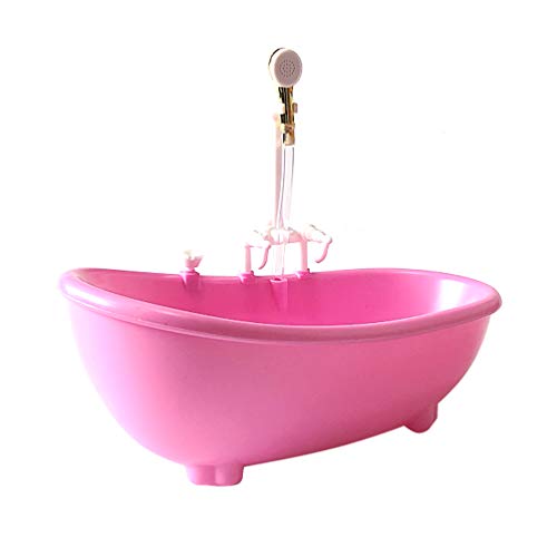 Tomaibaby Bañera Eléctrica para Muñecas Casa de Muñecas Baño Bañera con Ducha Se Adapta a La Mayoría de Muñecas Juego de Baño Rosa