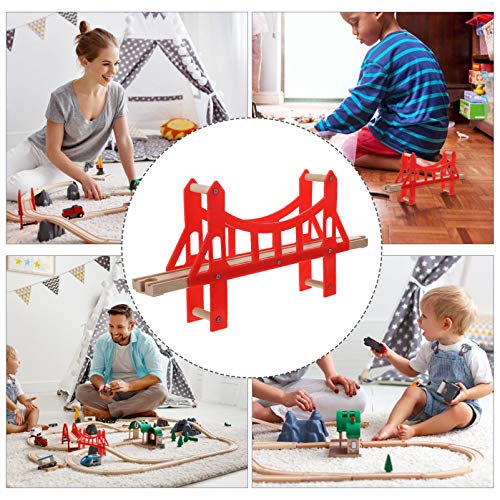 Tomaibaby Tren de Madera Puente de Juguete Camino de Tren Puente Rojo Ensamblaje de Juguete Accesorios de Expansión Ferroviaria Construcción de Vías de Tren Juguete para Niños Niños