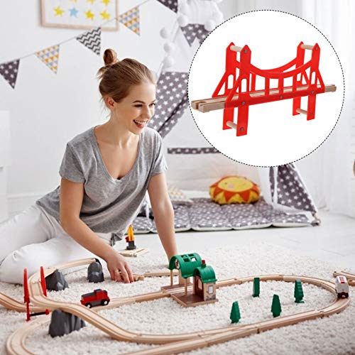 Tomaibaby Tren de Madera Puente de Juguete Camino de Tren Puente Rojo Ensamblaje de Juguete Accesorios de Expansión Ferroviaria Construcción de Vías de Tren Juguete para Niños Niños