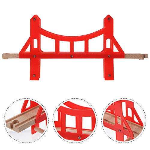 Tomaibaby Tren de Madera Puente de Juguete Camino de Tren Puente Rojo Ensamblaje de Juguete Accesorios de Expansión Ferroviaria Construcción de Vías de Tren Juguete para Niños Niños