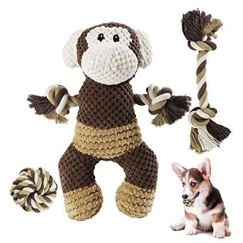 Toozey Juguetes para Perros - 3 Unidades Mordedor Perro Peluche para Perros Cachorro Juguetes Perros Pequeños - Juguetes para Perros Grandes Juguetes Interactivos para Perros - algodón Natural