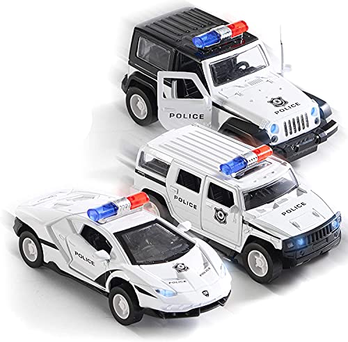 Top Race Coche de Policía Juguete, Coche de juguete con batería para niños con luces y sirenas, Modelo de metal fundido con escala 1:32 Regalos de cumpleaños para niños y niñas para 2 3 4 años, TR-999