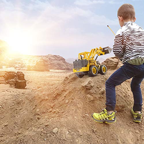 Top Race Remote Control RC Construction Bulldozer Toy Tractor Truck Front Loader Excavator Vehicle 5 Channel Full Functional Radio Controlled Toys Digger for Kids Boys Ages 3+ Lights & Sounds Tr-113