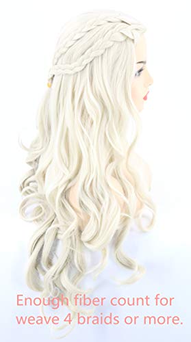 Topcosplay Peluca Rubia para Mujer, Larga Ondulada Daenerys Targaryen Peluca con Trenzas Cosplay Khaleesi Peluca para Disfraz de Halloween, Fiesta