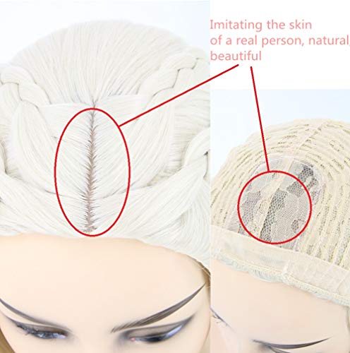 Topcosplay Peluca Rubia para Mujer, Larga Ondulada Daenerys Targaryen Peluca con Trenzas Cosplay Khaleesi Peluca para Disfraz de Halloween, Fiesta