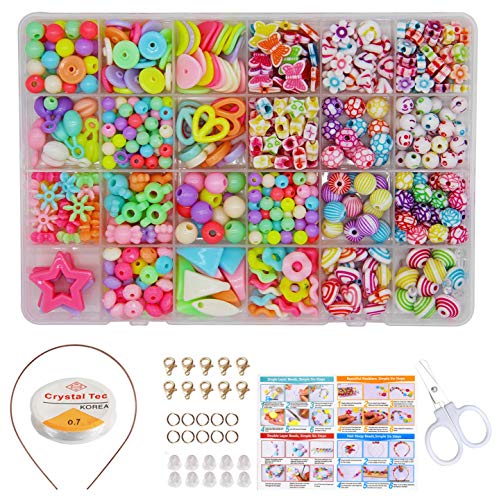 Topways® Niños Bricolaje Conjunto de Cuentas Juego de Cuentas Bricolaje para niños, Cuentas Coloridas para Hacer Joyas para Niños Pulseras de Bricolaje Cuentas de Collares (Color Primavera)