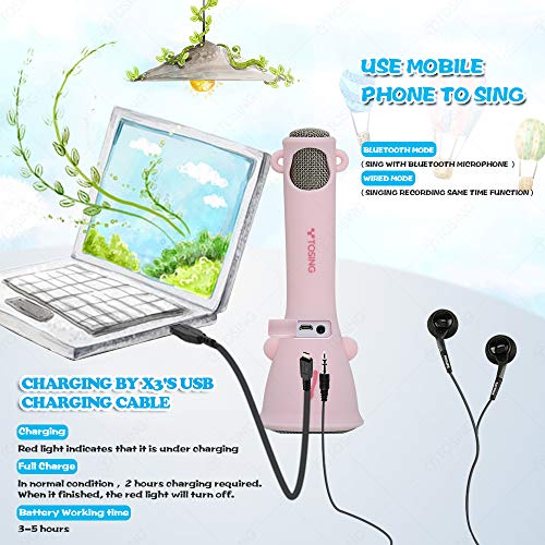 TOSING X3 Karaoke Micrófono para niños inalámbrico Micrófono Singing Machine compatible con iPhone/iPad/Tablet/teléfono inteligente Android, el mejor regalo para niños y niñas cumpleaños (Rosado)