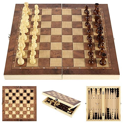 Towinle Ajedrez Juego Plegable Juego de Ajedrez de Madera 3 en 1 Tablero de Ajedrez de Madera Juego de Damas Juego de Backgammon Ideal para niños y Adultos Juegos al Aire Libre o Regalos