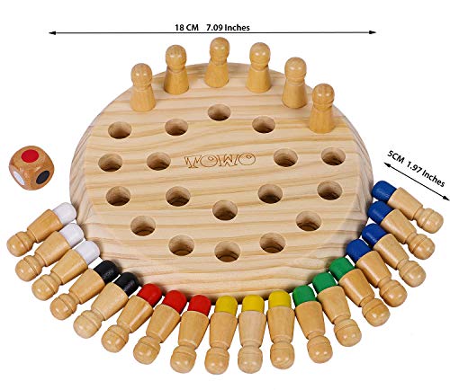 TOWO Juego de Memoria de Madera con 24 Piezas y un Dado de Madera - Tablero de Juegos de Mesa para Niños y Adultos - Juego Familiar de Parejas Educativo de Concentración Niños para el Aire Libre