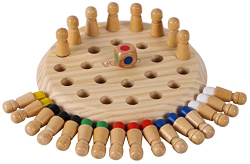 TOWO Juego de Memoria de Madera con 24 Piezas y un Dado de Madera - Tablero de Juegos de Mesa para Niños y Adultos - Juego Familiar de Parejas Educativo de Concentración Niños para el Aire Libre