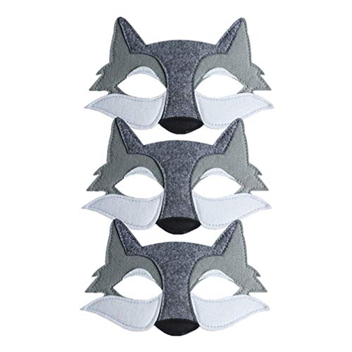 TOYANDONA 3 Piezas Mascarilla de Lobo Fieltro Máscaras de Animales Accesorios para Fiestas de Disfraces Favores para Fiestas de Cumpleaños