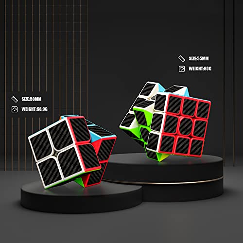 TOYESS Cubo de Velocidad Set, 2 Pack Speed Cube 3x3 Clásico + 2x2x2 Cubo Mágico Fibra de Carbono, Rompecabezas Juguetes & Regalo Navidad para Principiantes y Pro