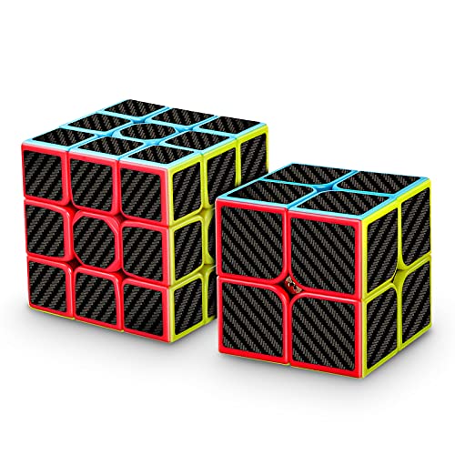 TOYESS Cubo de Velocidad Set, 2 Pack Speed Cube 3x3 Clásico + 2x2x2 Cubo Mágico Fibra de Carbono, Rompecabezas Juguetes & Regalo Navidad para Principiantes y Pro