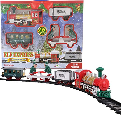 TOYLAND® - Juego de Trenes navideños a batería de 152 cm con Elfos móviles, Luces y Sonido