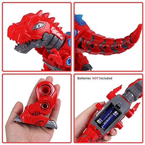 Toyssa Dinosaurio Juguete Caminar con LED Luz y Realista Sonido T-Rex Dinosaurios Cumpleaños para Niños y Niñas 3 4 5 6 Años (Rojo)