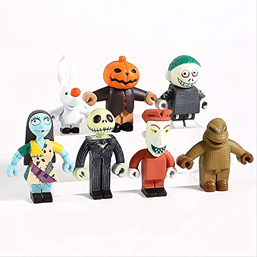 TQGG La Pesadilla Antes de Navidad Jack Skellington Sally Lock Barrel Oogie Boogie Mini Figuras de PVC Juguetes 7 unids/Set