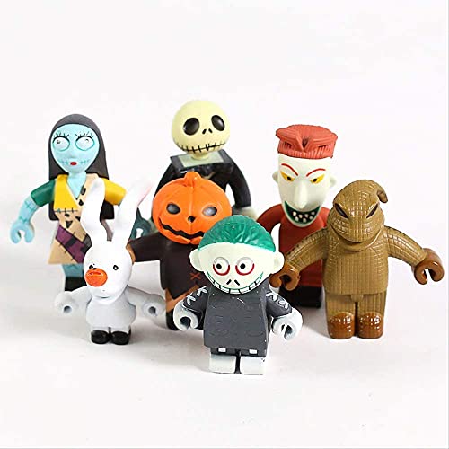 TQGG La Pesadilla Antes de Navidad Jack Skellington Sally Lock Barrel Oogie Boogie Mini Figuras de PVC Juguetes 7 unids/Set