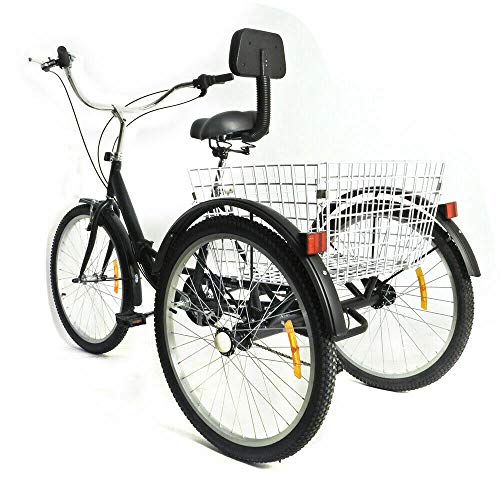 Triciclo de 24 pulgadas para adultos, 7 velocidades, triciclo con cesta, 3 ruedas, para personas mayores, deportes al aire libre, compras