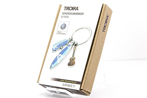 TROIKA Surfmate T1 KR16-14/CH – Llavero nostálgico – con 3 colgantes – Bulli, tabla de surf, guitarra, brillante, multicolor